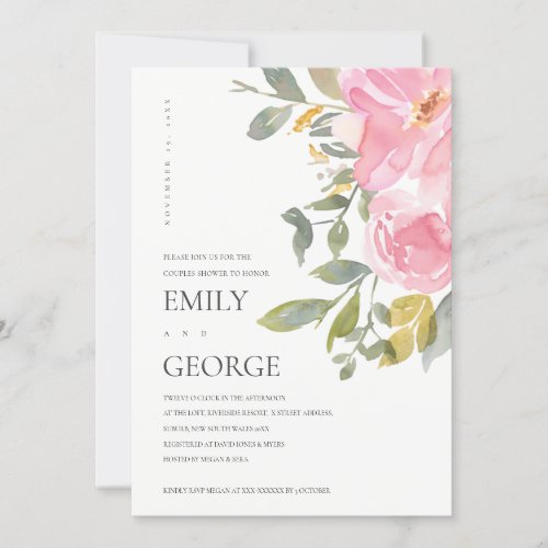 SUBTLE BLUSH PINK ROSE FLORAL COUPLE SHOWER CARD