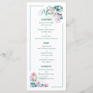 Subtle Botanical Blush Pink Peony Flowers Wedding Menu