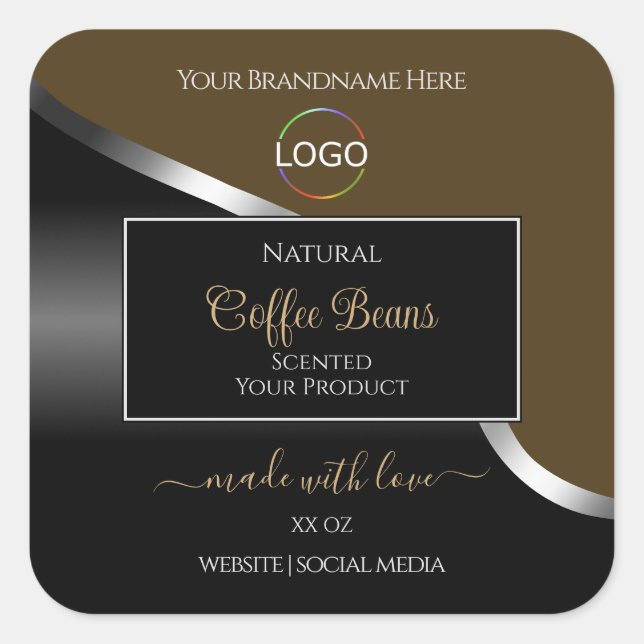 Subtle Brown Black Wavy Silver Logo Product Labels (Front)