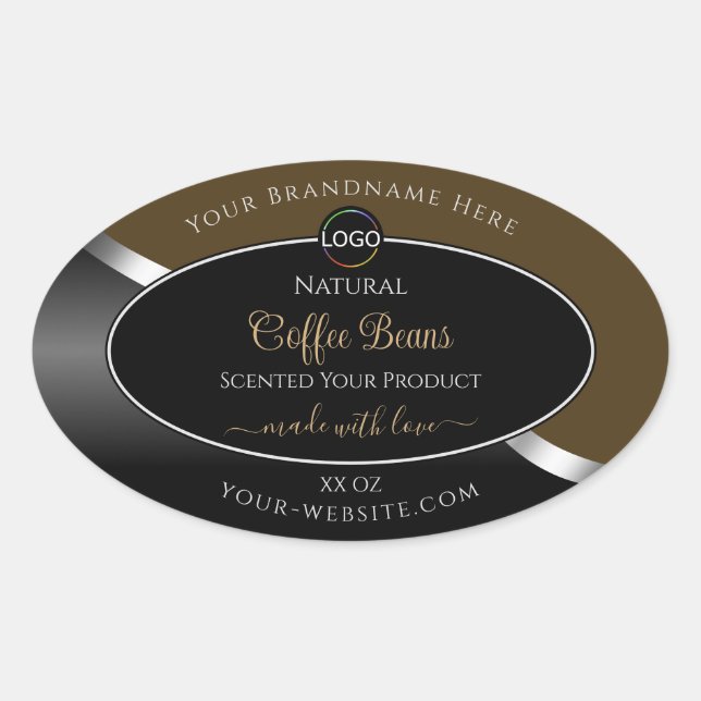 Subtle Brown Black Wavy Silver Logo Product Labels (Front)
