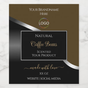 Subtle Brown Black Wavy Silver Logo Product Labels