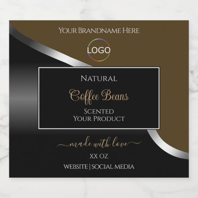 Subtle Brown Black Wavy Silver Logo Product Labels (Single Label)