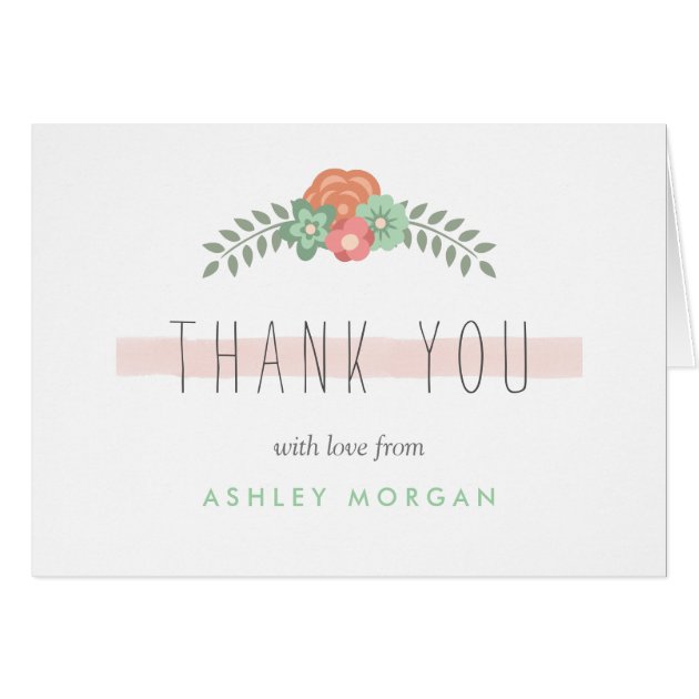 Subtle Chic Blush Pink Mint Green Floral Thank You Card
