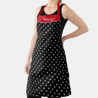 Subtle Christmas Red n Black with White Polka Dots Apron