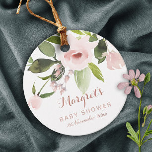 SUBTLE COLOR WASH BLUSH PINK FLORAL BABY SHOWER FAVOR TAGS