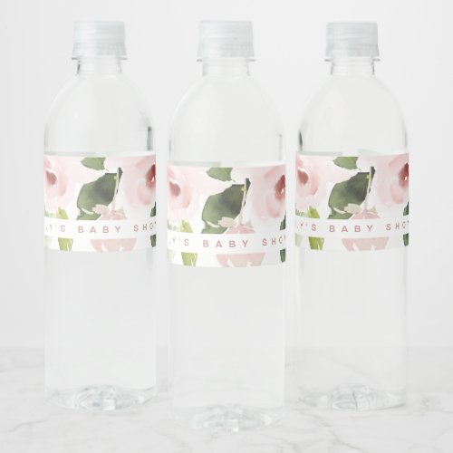 SUBTLE COLOR WASH BLUSH PINK FLORAL BABY SHOWER WATER BOTTLE LABEL