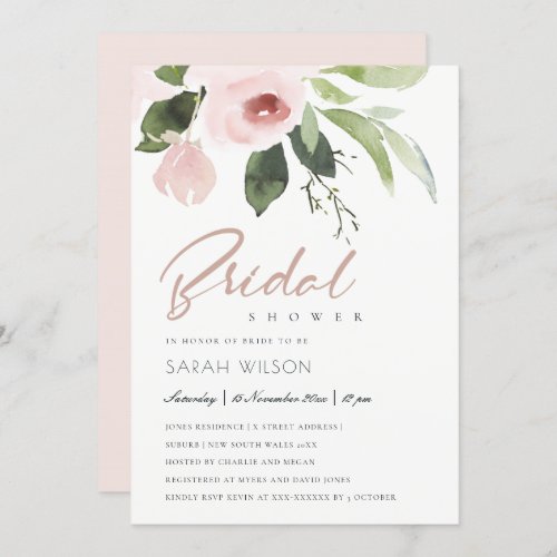 SUBTLE COLOR WASH BLUSH PINK FLORAL BRIDAL SHOWER INVITATION