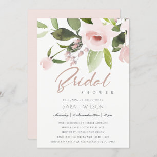 SUBTLE COLOR WASH BLUSH PINK FLORAL BRIDAL SHOWER INVITATION