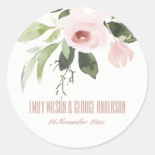 SUBTLE COLOR WASH BLUSH PINK FLORAL BUNCH WEDDING CLASSIC ROUND STICKER