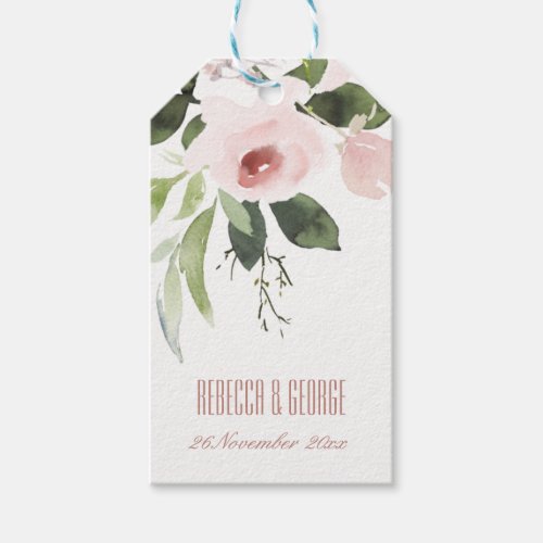 SUBTLE COLOR WASH BLUSH PINK FLORAL BUNCH WEDDING GIFT TAGS