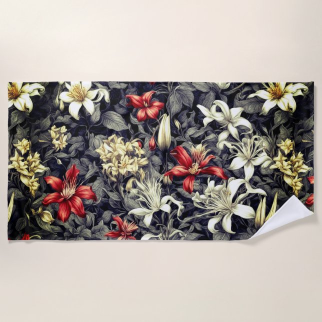 Subtle Color Wild Honeysuckle Print Beach Towel (Front)