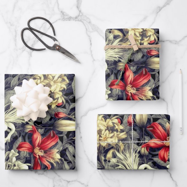 Subtle Color Wild Honeysuckle Print Wrapping Paper Sheets (Front)