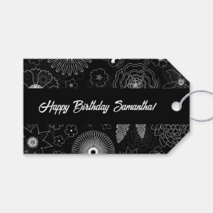 Subtle Contemporary Floral Black & White Pattern Gift Tags