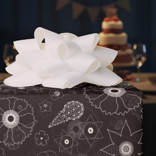Subtle Contemporary Floral Black & White Pattern Wrapping Paper