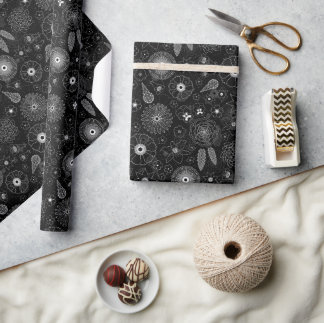 Subtle Contemporary Floral Black & White Pattern Wrapping Paper
