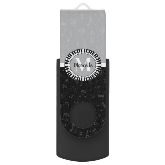 Subtle Contemporary Monogram Music Themed Flash Drive