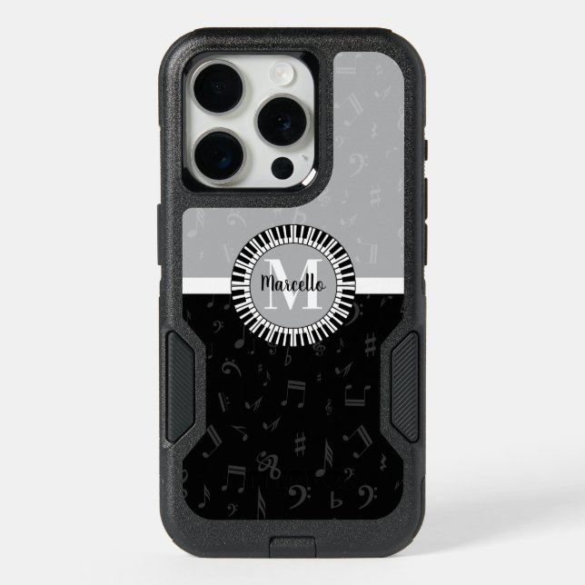 Subtle Contemporary Monogram Music Themed iPhone 15 Pro Case (Back)