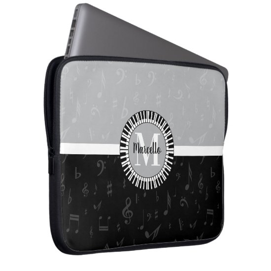 Subtle Contemporary Monogram Music Themed Laptop Sleeve