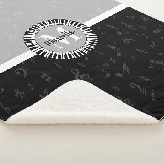 Subtle Contemporary Monogram Music Themed Sherpa Blanket