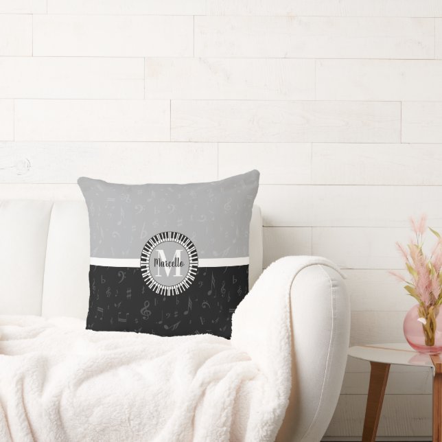 Subtle Contemporary Monogram Music Themed Throw Pillow (Couch)