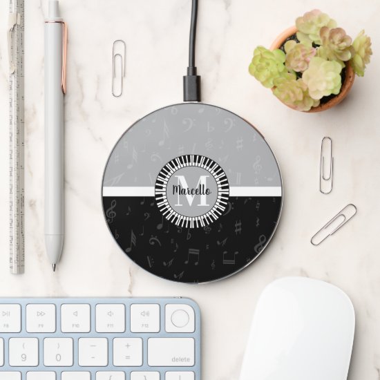 Subtle Contemporary Monogram Music Themed Wireless Charger