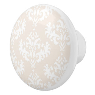 Subtle Cream Damask pattern Ceramic Knob