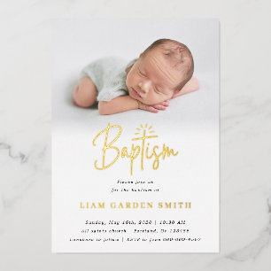 Subtle Cross One Photo Baptism Gold Foil Invitati Foil Invitation