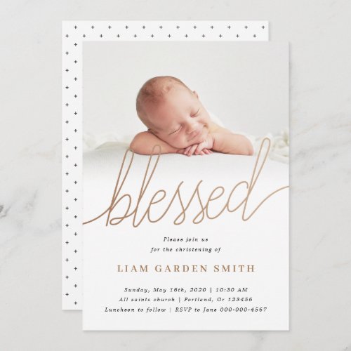 Subtle Cross Script Handwritten Christening Photo  Invitation