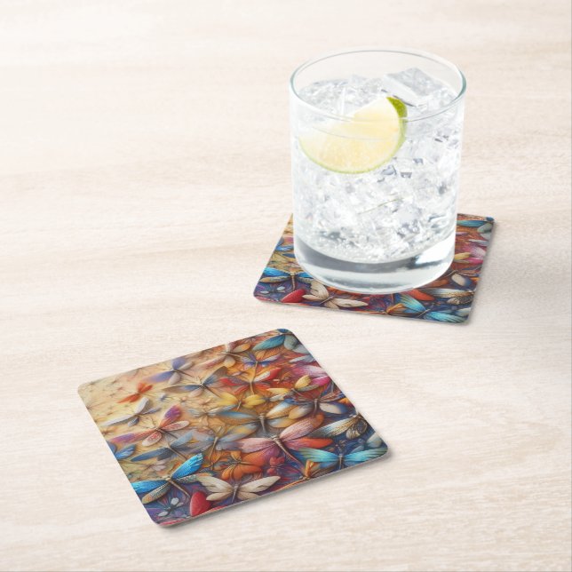 Subtle Dragonflies  Square Paper Coaster (Insitu)