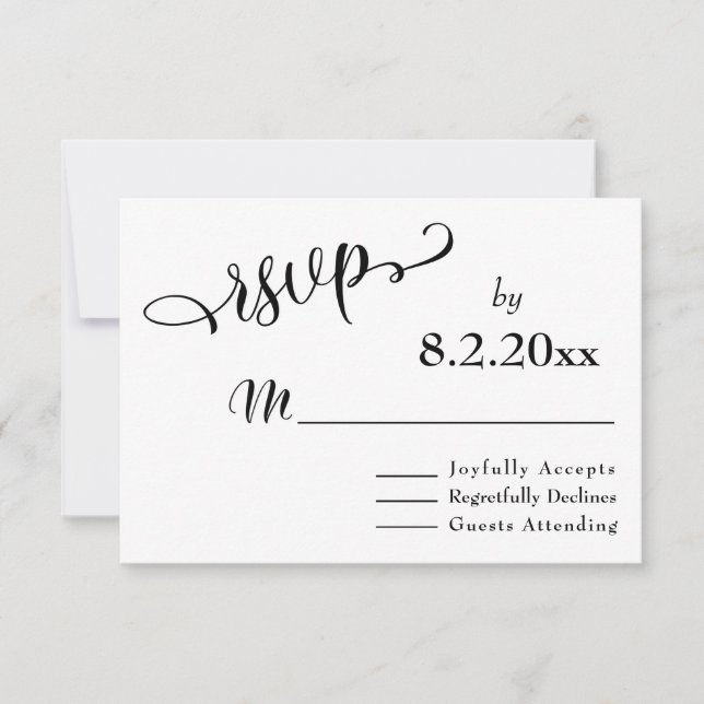 Subtle, Elegant Typography Black Type Wedding RSVP Card (Front)