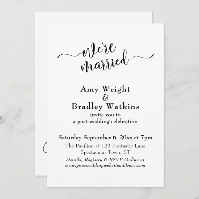 Subtle Elegant Typography Post Wedding Celebration Invitation (Front/Back)