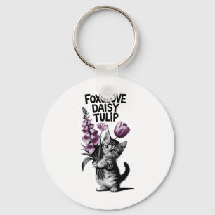 Subtle Floral Anti Flowers Foxglove Daisy Tulip _1 Keychain