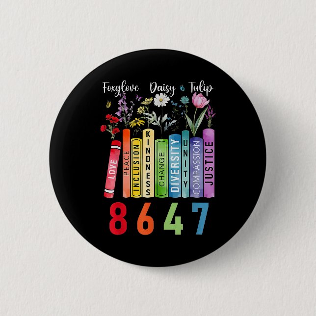 Subtle Floral Foxglove Daisy Tulip Book Lover  Button (Front)