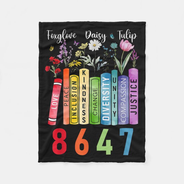 Subtle Floral Foxglove Daisy Tulip Book Lover  Fleece Blanket (Front)