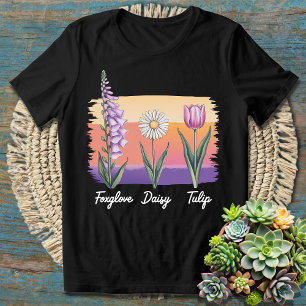 Subtle Floral Foxglove Daisy Tulip Flower Lover T-Shirt