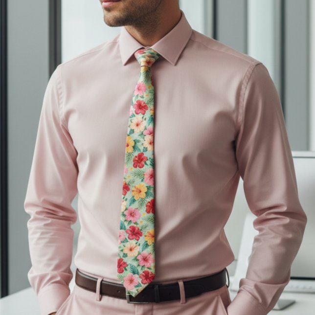 Subtle Floral Hibiscus Hawaiian Neck Tie (Creator Uploaded)