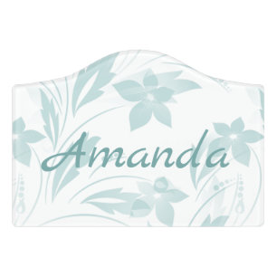 Subtle Floral in Blues Door Sign