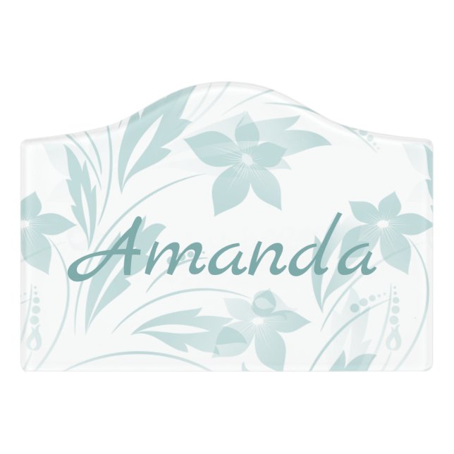Subtle Floral in Blues Door Sign (Small Crest Front)