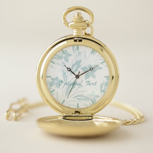 Subtle Floral in Blues Pocket Watch (Inside)