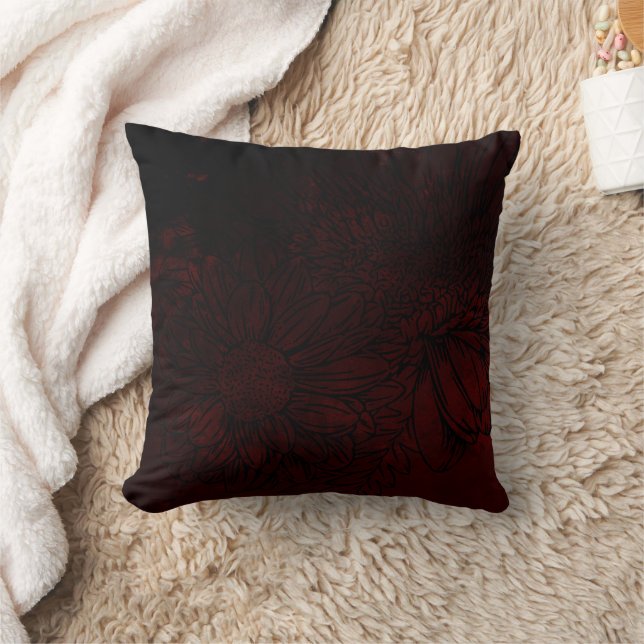 Subtle Floral on Deep Dark Burgundy Urban Grunge Throw Pillow (Blanket)