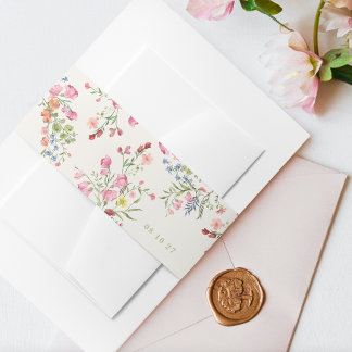 subtle floral spring wedding invitation belly band