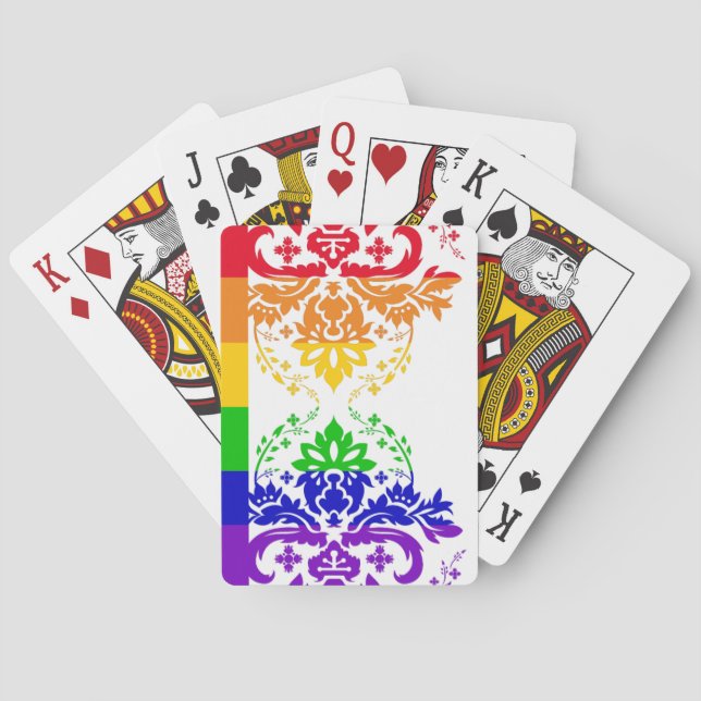 Subtle gay flag horizontal stripes damask poker cards (Back)