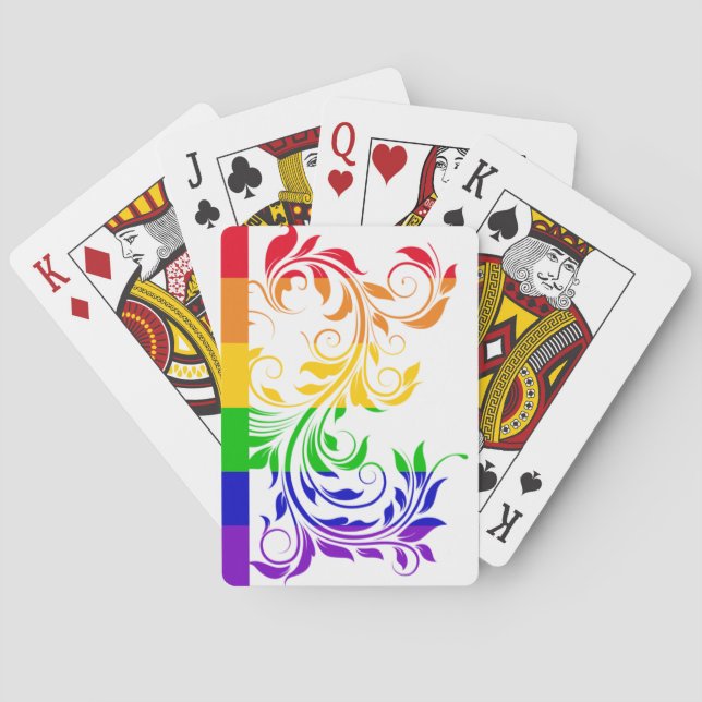Subtle gay flag horizontal stripes flourish swirls poker cards (Back)