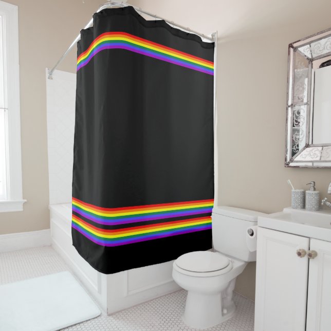 Subtle Gay Pride Strip Rainbow Shower Curtain (In Situ)
