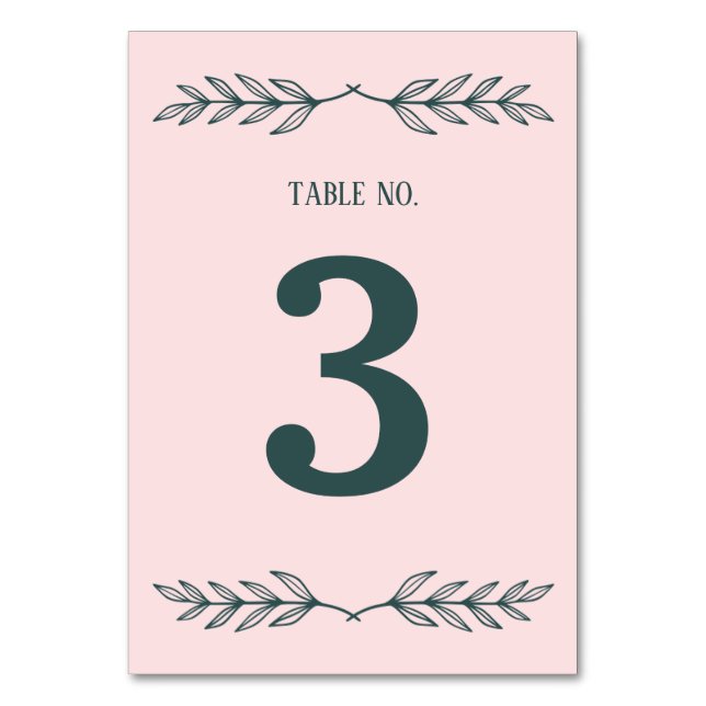 Subtle Grace Blush & Slate Gray Floral Wedding Table Number (Front)