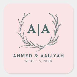 Subtle Grace Blush & Slate Gray Islamic Wedding Square Sticker