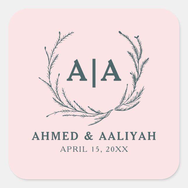 Subtle Grace Blush & Slate Gray Islamic Wedding Square Sticker (Front)