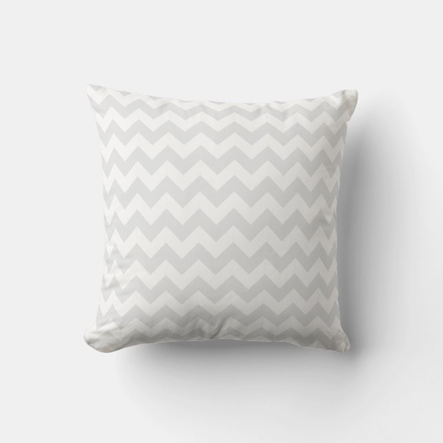 Subtle Gray and White Wide Chevron Zigzag Pattern Throw Pillow (Front)