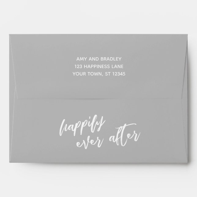 Subtle Gray, Casual Handwriting Happily Ever After Envelope (Back (Top Flap))