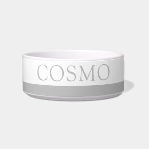 Subtle Gray Stripe Custom Pet Name Cat Dog Food Bowl